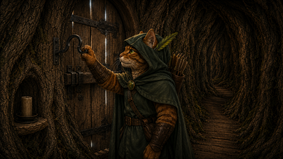 Robin Puss reaches for the first iron hook in the entrance passage and finds it bare.