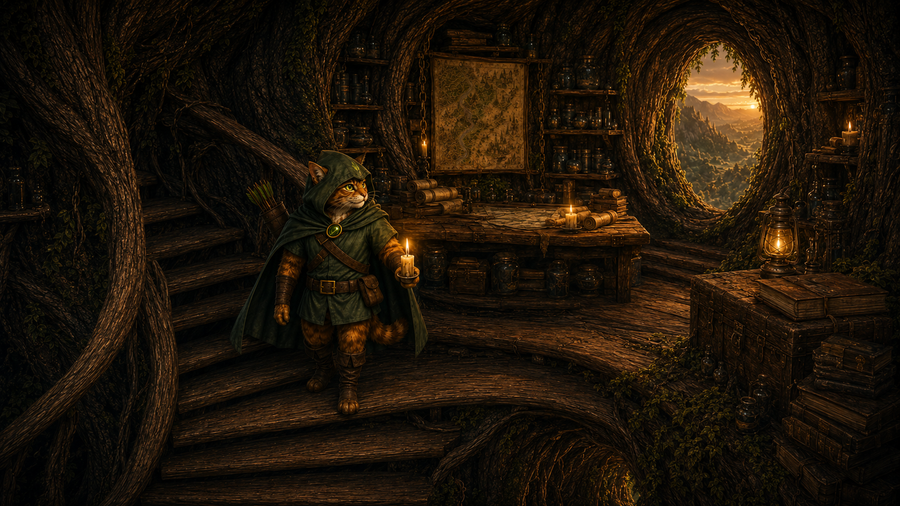 Robin Puss enters the familiar map room and studies its uneasy stillness.