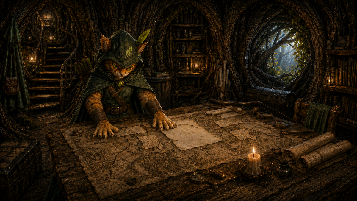 Robin Puss reconstructs the beginning of the forgotten road across surviving records in the Hollow Oak map room.