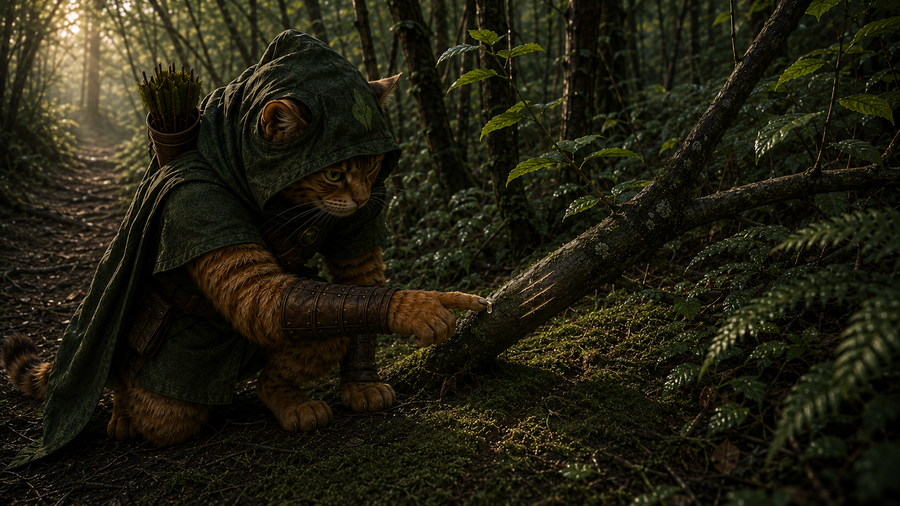 Robin Puss touches three short, clean cuts in a young hazel branch, one bead of sap still clinging to the lowest mark.