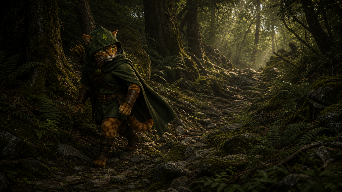 Robin Puss follows a shadowed forest route on the long way home.
